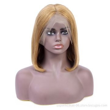 Superfect High Quality Short Straight 99J #27 1B/99J Transparent  Lace Front Wig With Baby Hair Burgundy Peruvian Bob Wigs